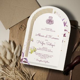 Invitación Arco Islámico Elegante Floral Monograma de Boda