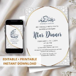 Invitación Arco Islámico Geométrico de Lujo Cena de Iftar de