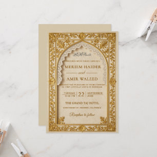 Invitación Arco islámico real crema dorado encaje floral boda