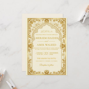 Invitación Arco islámico real crema dorado encaje floral boda