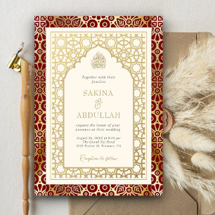Invitación Arco Islámico Rojo y Marfil Boda Musulmana