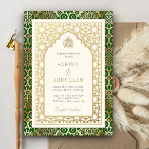 Invitación Arco Islámico Verde y Marfil Boda Musulmana