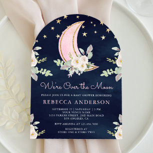 Invitación Arco lunar floral marfil rosa rubor para baby show