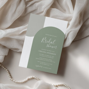 Invitación Arco minimal elegante boho verde salvia para baby 