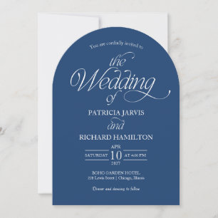 Invitación Arco Minimalista Azul Elegante Foto de Boda