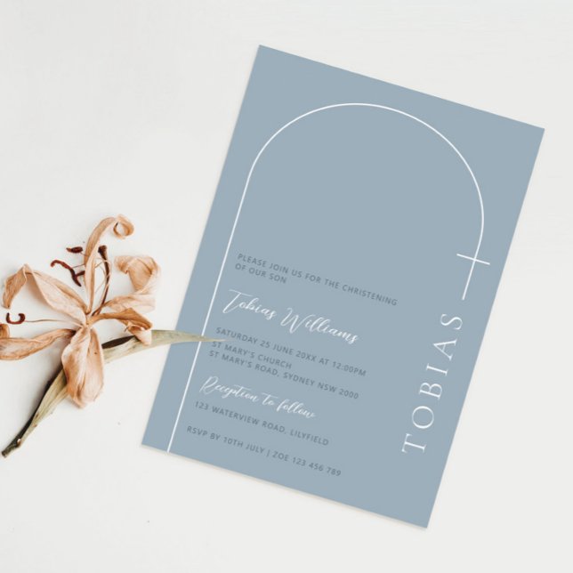 Invitación Arco minimalista azul para bautizo (Subido por el creador)