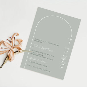 Invitación Arco minimalista bautizo verde sage