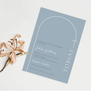 Invitación Arco minimalista cruz azul bautizo