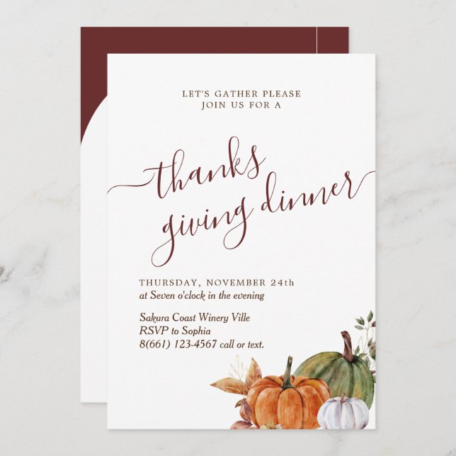 Invitación Arco Mínimo Foto Borgoña Gracias Por Cenar (Anverso / Reverso)