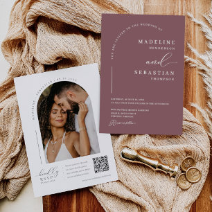 Invitación Arco Mínimo Polvo Morado Moderno Foto QR Código In