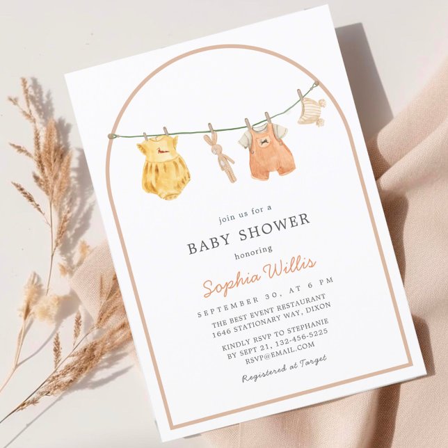 Invitación Arco moderno acuarela Ropa simple Baby Shower (Subido por el creador)