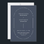 Invitación Arco moderno azul marino QR Código Foto Boho Boda<br><div class="desc">Esta invitación presenta un elegante estilo minimalista moderno y formal en forma de arco con una tipografía serif en bloque limpia y sencilla sobre un fondo azul marino. La sencillez de este diseño le da un toque de elegancia a su boda. Funciona bien con muchos temas bodas y sin duda...</div>