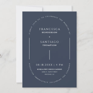 Invitación Arco moderno azul marino QR Código Foto Boho Boda