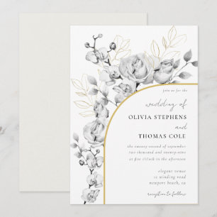 Invitación Arco moderno Boda de guirnaldas florales de oro bl