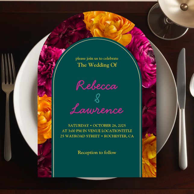 Invitación Arco moderno boda floral amarillo cálido rosa amar (Subido por el creador)