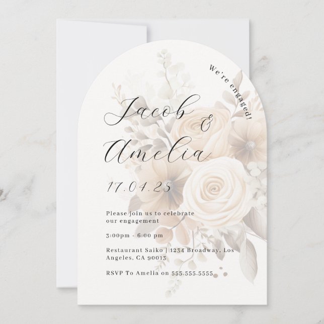 Invitación Arco moderno boho floral fiesta de compromiso   (Anverso)