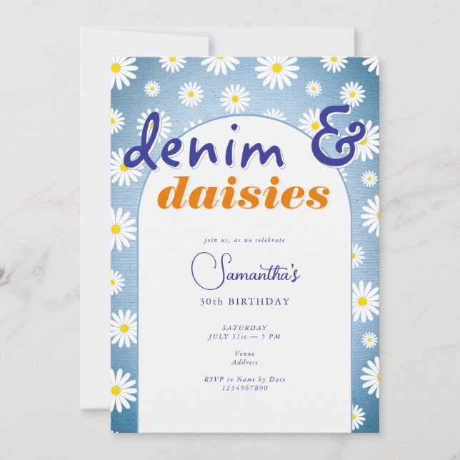 Invitación Arco moderno de cualquier edad Denim Daisies Cumpl (Anverso)