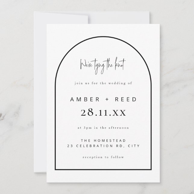 Invitación Arco moderno de ligado de nudo Boda negro y blanco (Anverso)