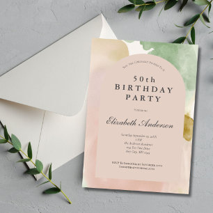 Invitación Arco moderno dorado verde rosa boho cumpleaños 50