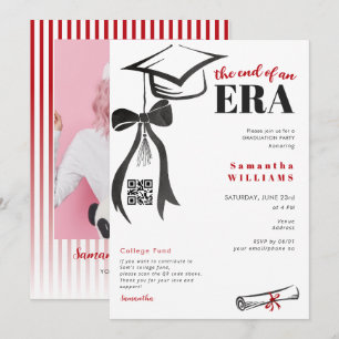 Invitación Arco moderno elegante negro rojo rayas graduado fo