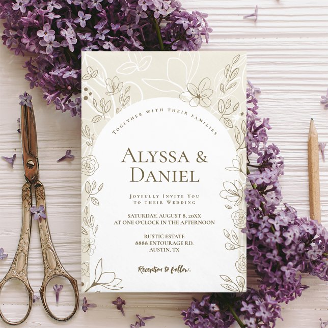 Invitación Arco Moderno Neutral Hojas Florales Boda (Modern minimalist arch Floral leaves Wedding invitation)