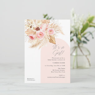 Invitación arco moderno rosa es un boho chica pampas florales