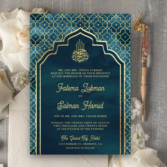 Invitación Arco Musulmán Bodas Moriscas Oro Azul Oceánico (Subido por el creador)