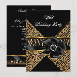 Invitación Arco negro cebra leopardo salvaje dorado fiesta de