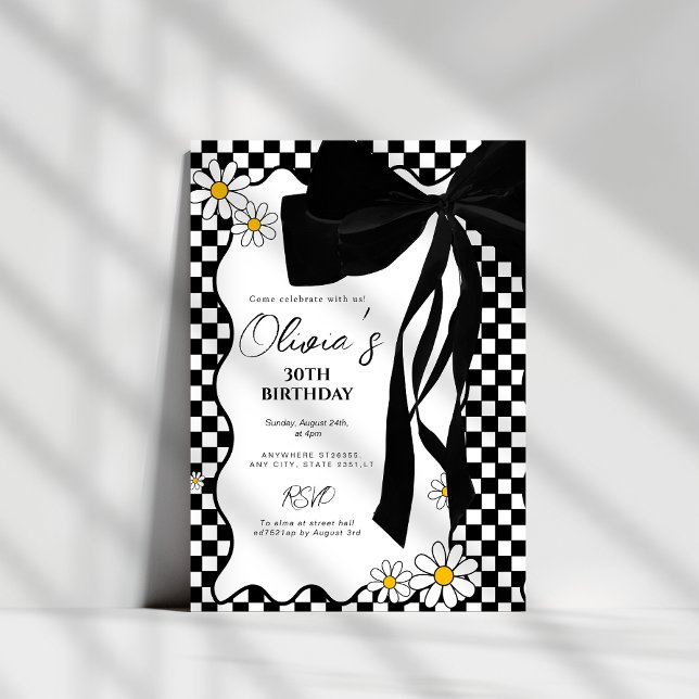 Invitación Arco negro de margarita retro 30 cumpleaños (Subido por el creador)