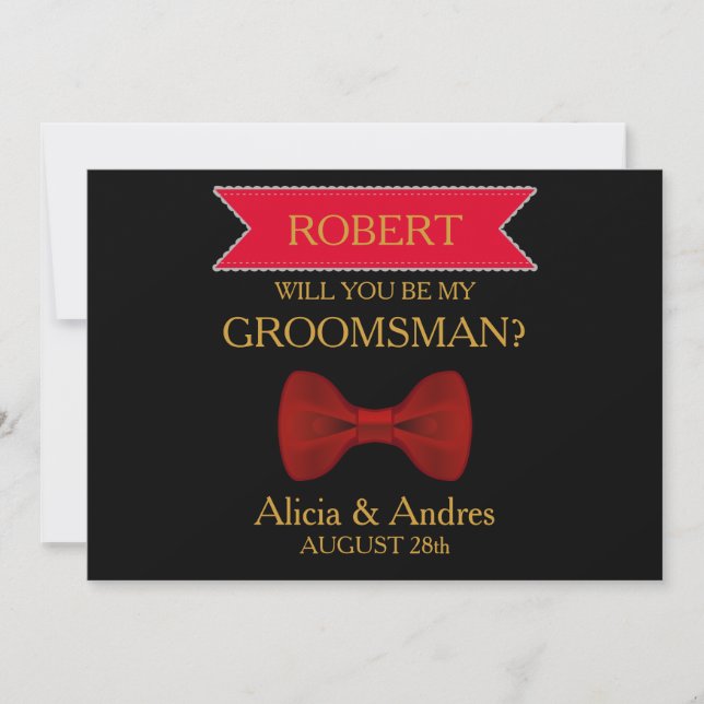 Invitación ¿Arco negro y rojo usted será mi padrino de boda? (Anverso)