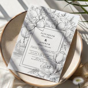 Invitación Arco nupcial floral en blanco y negro