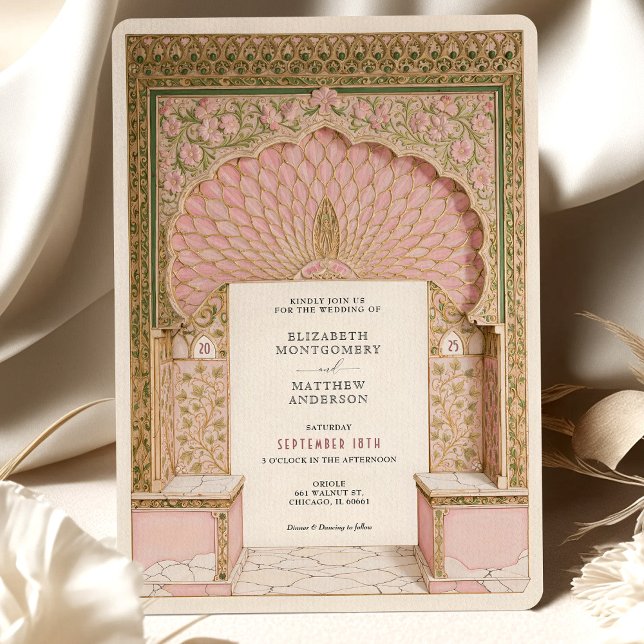 Invitación Arco ornato romántico Boda indio rosado y dorado (Subido por el creador)