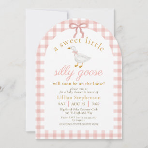 Invitación Arco para Baby Shower de Gingham con Lazo Rosa Sil