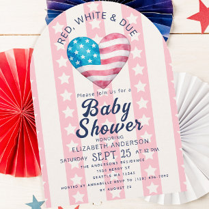 Invitación Arco para Baby Shower de Niña Roja Blanca y Corazó
