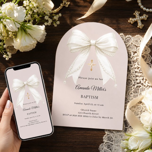 Invitación Arco perlas marrones marfil Bautizo (Subido por el creador)