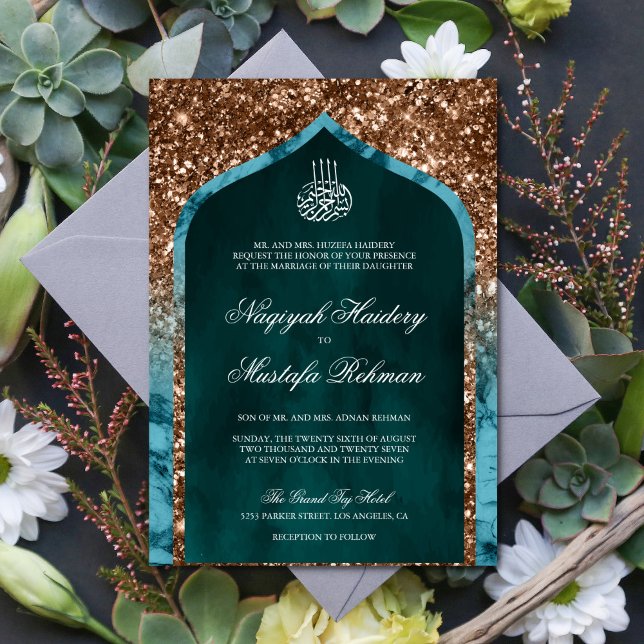 Invitación Arco Purpurina de Mármol verde azulado Boda islámi (Subido por el creador)