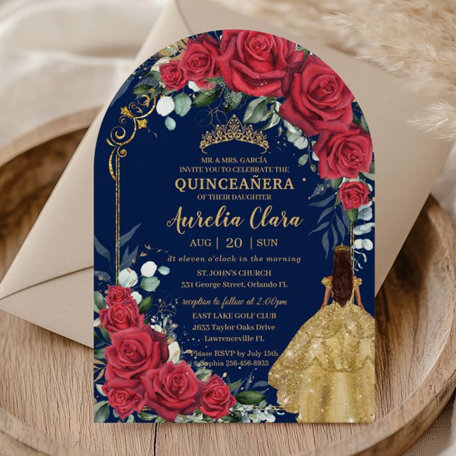 Invitación Arco Quinceañera de la Marina Floral de Roses Rojo (Subido por el creador)