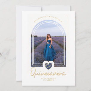 Invitación Arco Quinceañera Foto Corazón Azul Marina Español