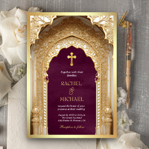 Invitación Arco Real de Bodas de Ciruela Religioso Cristiano