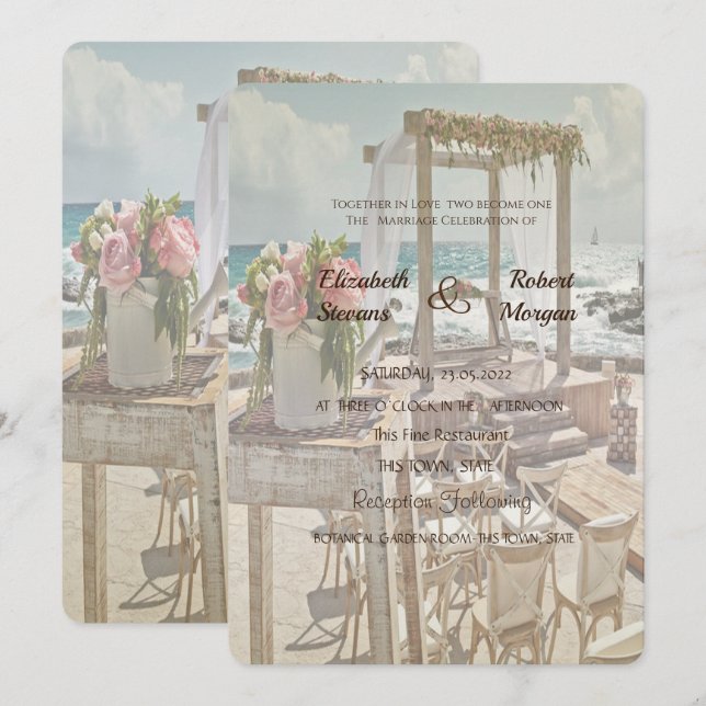 Invitación Arco retro de bodas de playa (Anverso / Reverso)