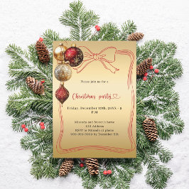 Invitación Arco rojo adornos dorados Fiesta de Navidad