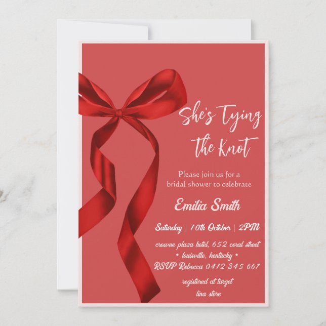 Invitación Arco rojo atando el nudo de la ducha de novia (Anverso)