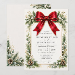 Invitación Arco Rojo Botánico Floral Invierno Navidad Boda