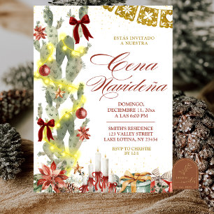 Invitación Arco Rojo Cactus Español Navidad Cena de Navidad