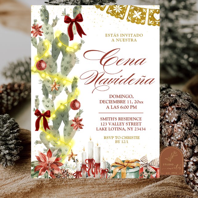 Invitación Arco Rojo Cactus Español Navidad Cena de Navidad (Subido por el creador)