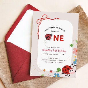 Invitación Arco Rojo Floral Pequeña Mariquita Cumpleaños 1
