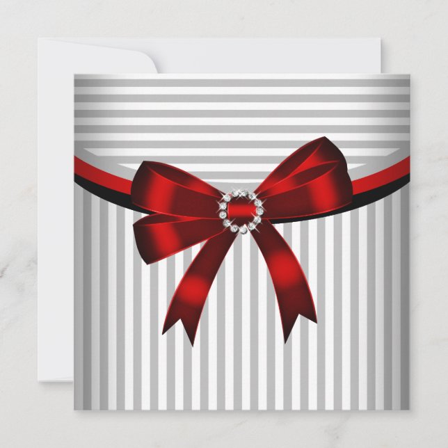 Invitación Arco Rojo Gris Negro Blanco Raya Fiesta de Cumplea (Anverso)
