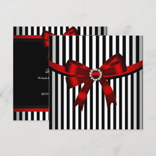 Invitación Arco Rojo Negro Blanco Raya Fiesta de Cumpleaños (