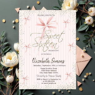 Invitación Arco Rosa Acuarela Confeti Rayado Cumpleaños Dulce