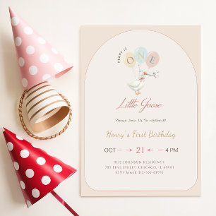 Invitación Arco Rosa Arco Uno Ganso Cumpleaños número 1